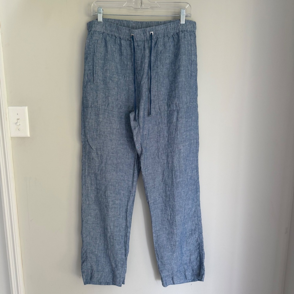Rafaella Classic 100% Linen Blue Wide Leg Draw String Pants Pull-On Size Medium